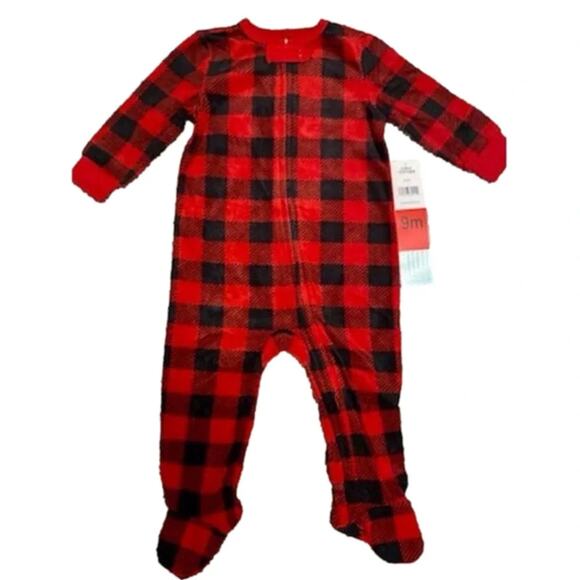 Eddie Bauer Baby Fleece Sleeper Holiday Black Red 9 Month’s NWT - Picture 1 of 4